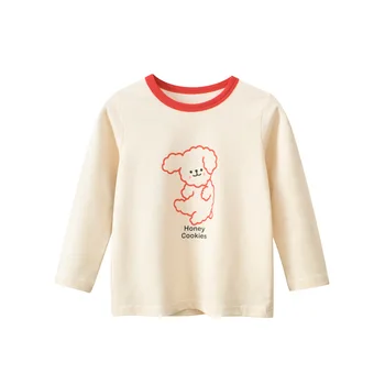 Хлопковая футболка для малышей от 2 до 8 лет, базовая футболка для девочек, Одежда для маленьких девочек, Осенне-зимний топ с рисунком Медведя, детская футболка