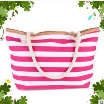 1 шт./лот, новая пляжная сумка-тоут, модная женская парусиновая летняя полосатая сумка Большой емкости, сумки через плечо для покупок