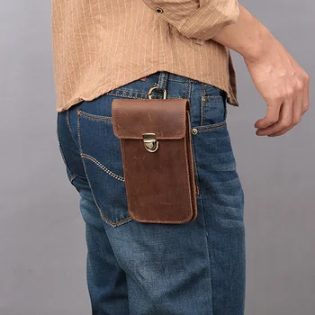 Мужская Поясная сумка из натуральной кожи, Коричневые Поясные сумки Crazy Horse, Мужской Поясной карман для телефона, бедра