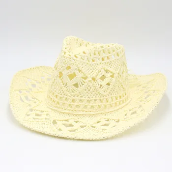 Открытая Ковбойская соломенная шляпа Унисекс с широкими полями, однотонная модная солнцезащитная пляжная шляпа, летняя кепка
