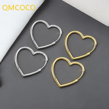 QMCOCO, Новые Модные Элегантные серьги-гвоздики в виде сердца для женщин, корейский стиль, Очаровательные простые серьги-кольца серебряного цвета, ювелирные изделия